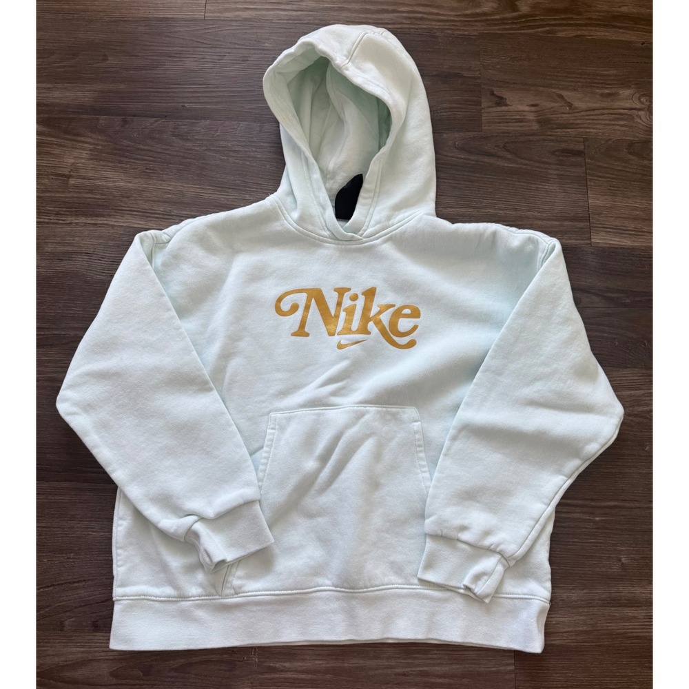 Girls Nike youth medium plus hoodie sweatshirt pullover light blue back school